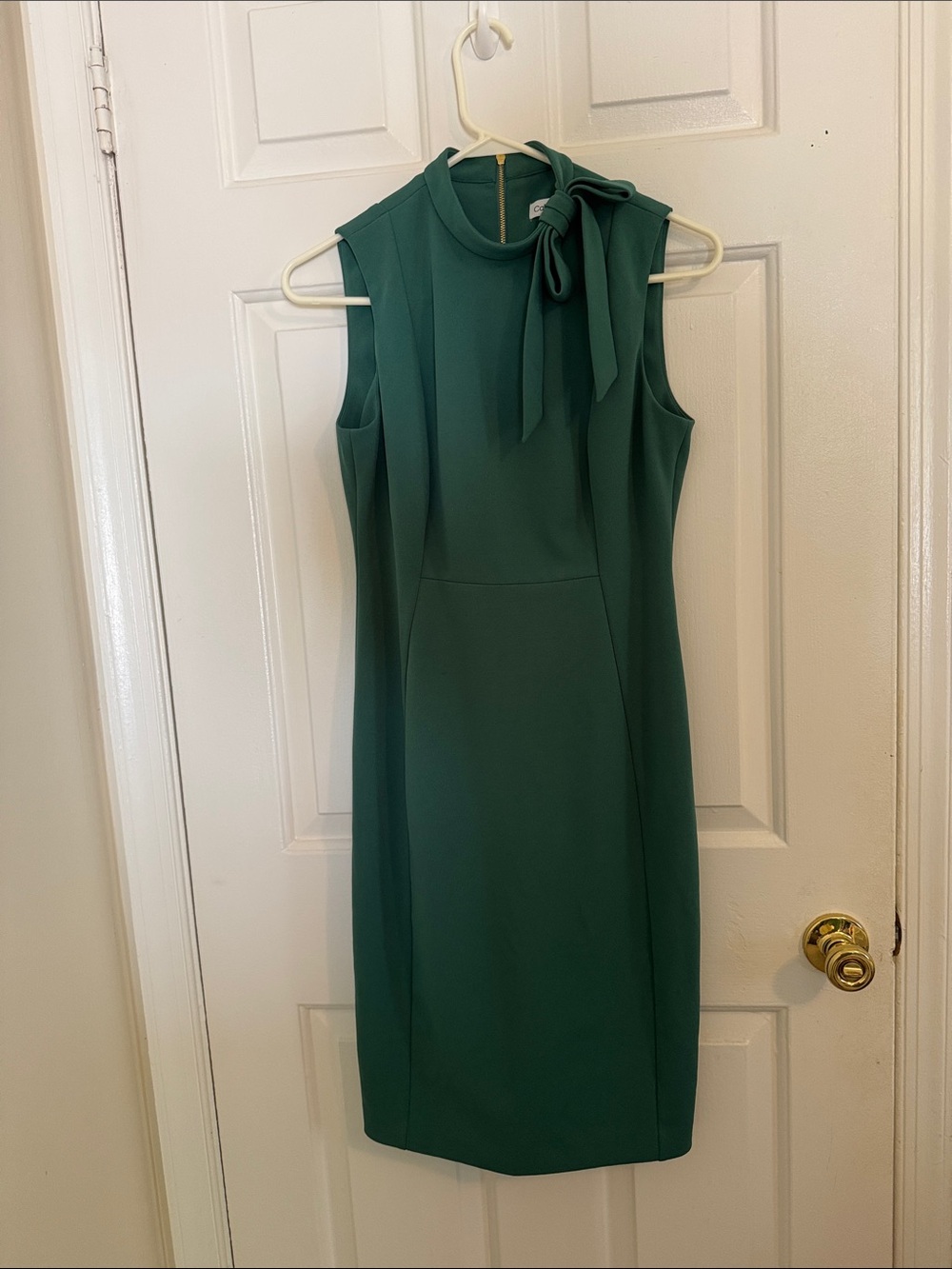 Calvin Klein Sleeveless Emerald Green Bow-Neck Midi Dress